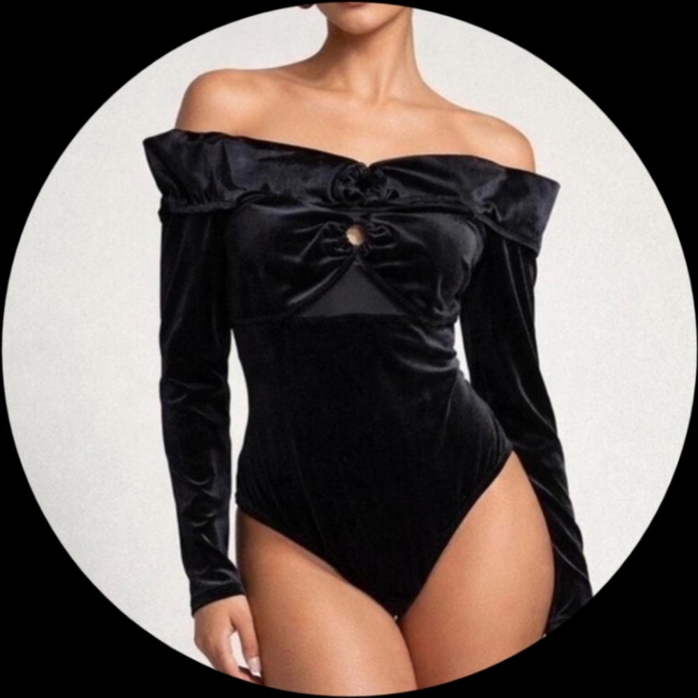 Glamorous Black Velvet Off-Shoulder Bodysuit